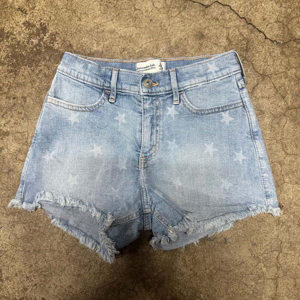 Abercrombie Kids High Rise Relaxed Short Size 11/12 Blue Star Print Denim Shorts